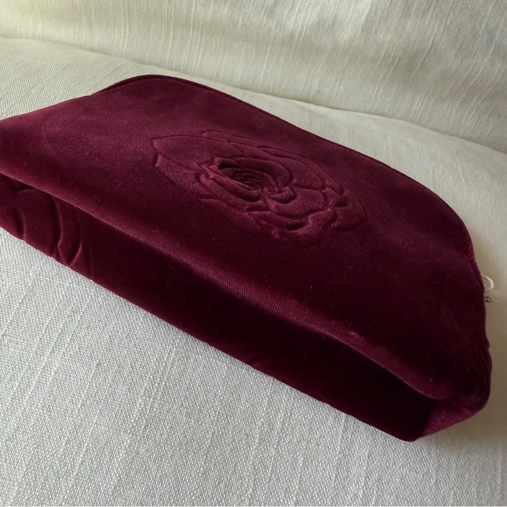 Sisley Burgundy Velvet Floral Clutch | Make Up Bag - Picture 8 of 10
